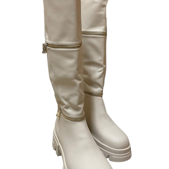 Vivianly Platform Knee High Booties Chunky Heel Round Toe Pull-on Long Boots - Picture 3 of 10